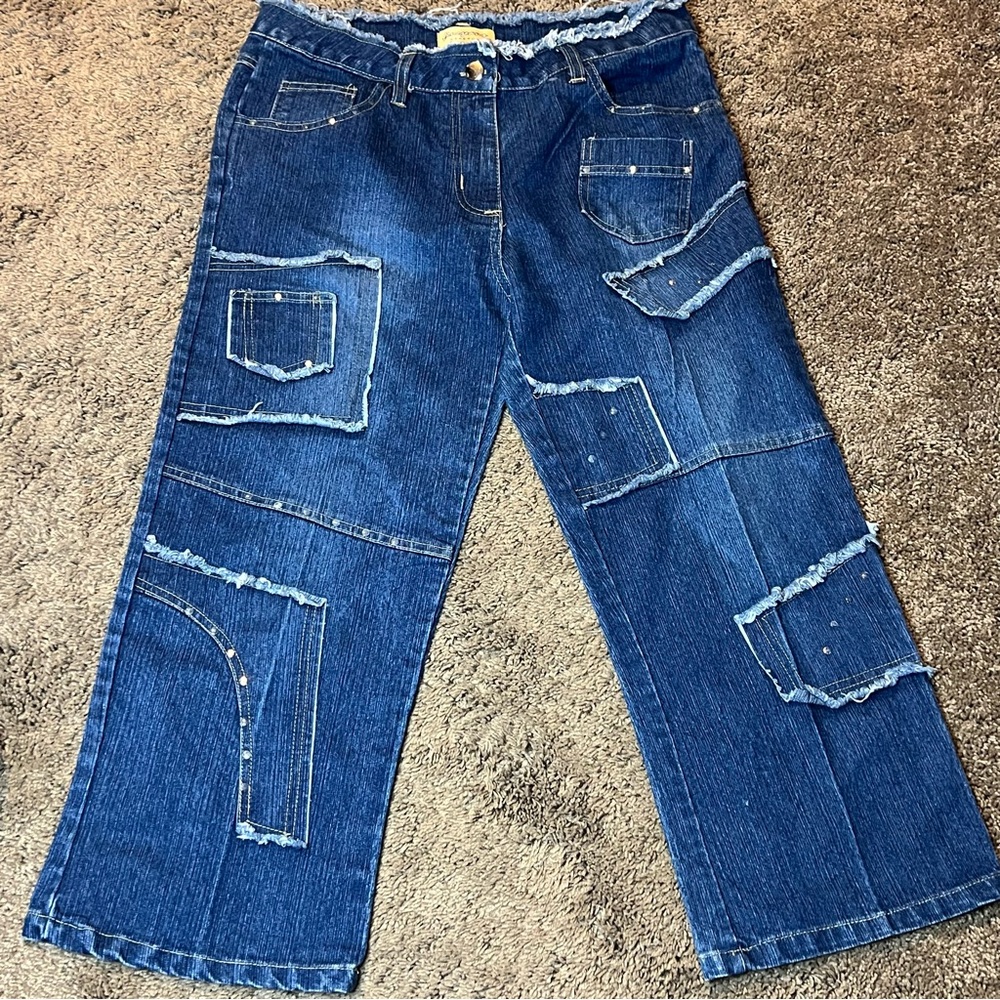 Fine Jeans Unique Patchwork Denim Capris Size 14 … - image 1